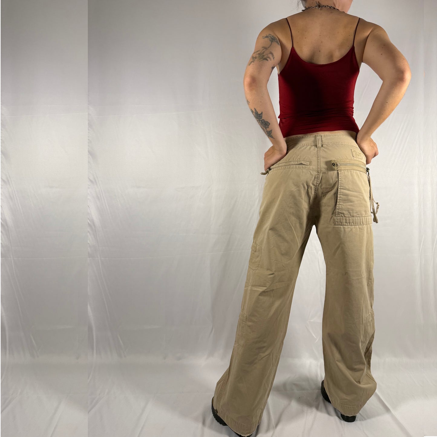 Vintage Diesel Cargo Pants Y2K Gorpcore Techwear Utility Low Rise Straight Leg Wide Neutral Workwear Pants