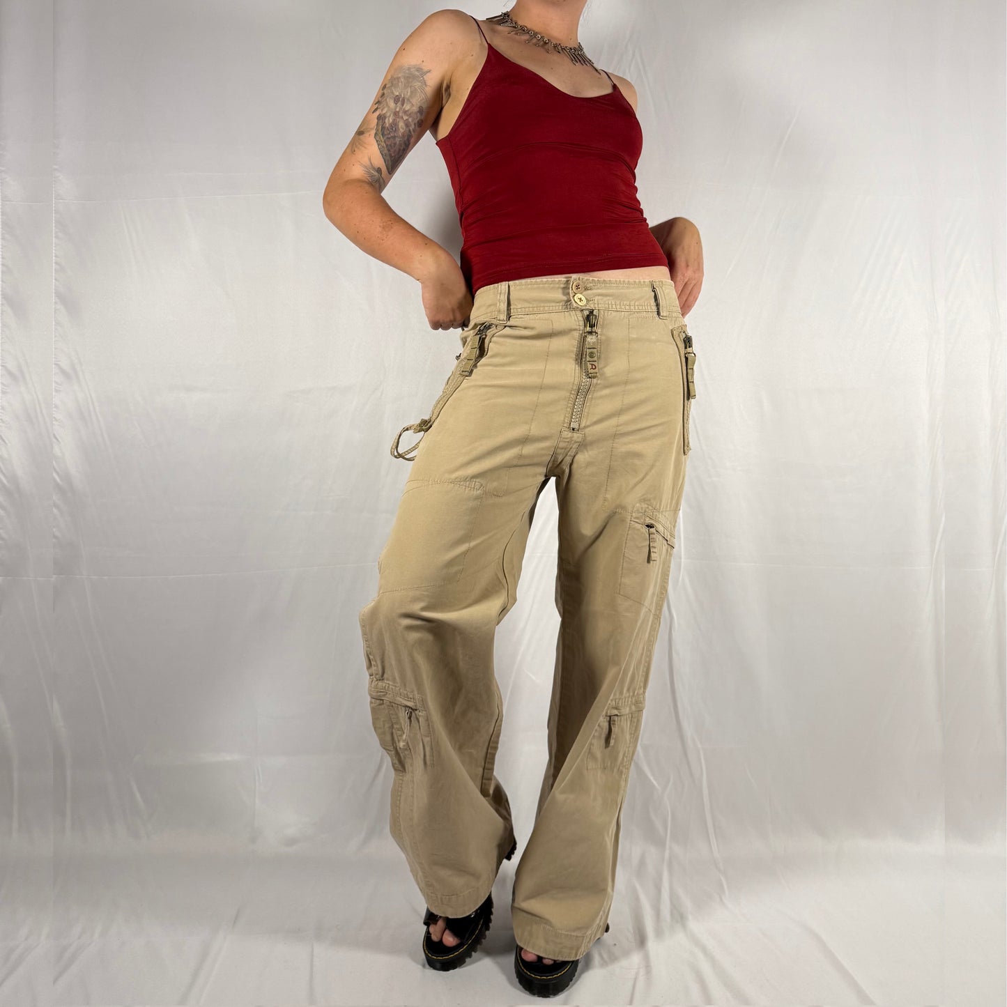 Vintage Diesel Cargo Pants Y2K Gorpcore Techwear Utility Low Rise Straight Leg Wide Neutral Workwear Pants
