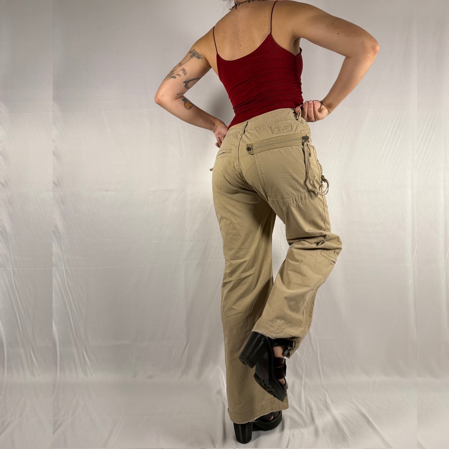 Vintage Diesel Cargo Pants Y2K Gorpcore Techwear Utility Low Rise Straight Leg Wide Neutral Workwear Pants