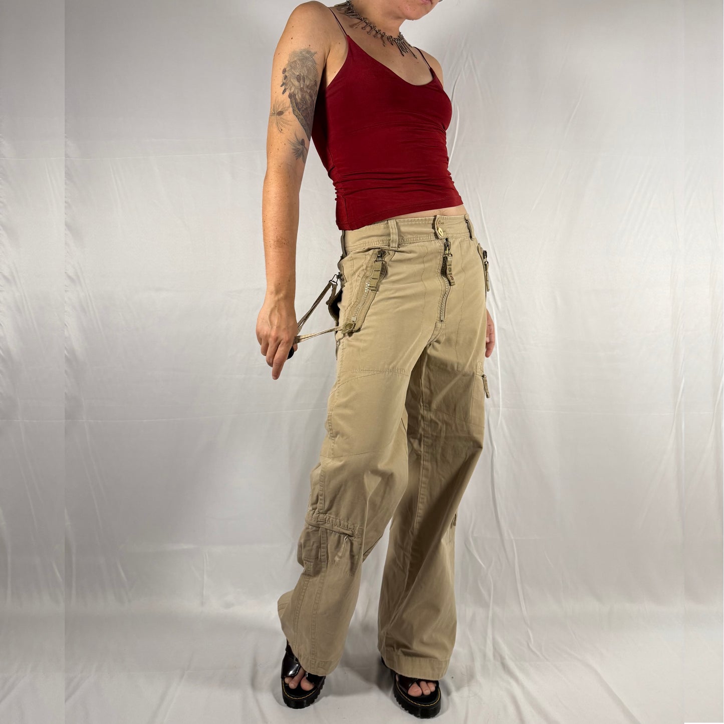 Vintage Diesel Cargo Pants Y2K Gorpcore Techwear Utility Low Rise Straight Leg Wide Neutral Workwear Pants