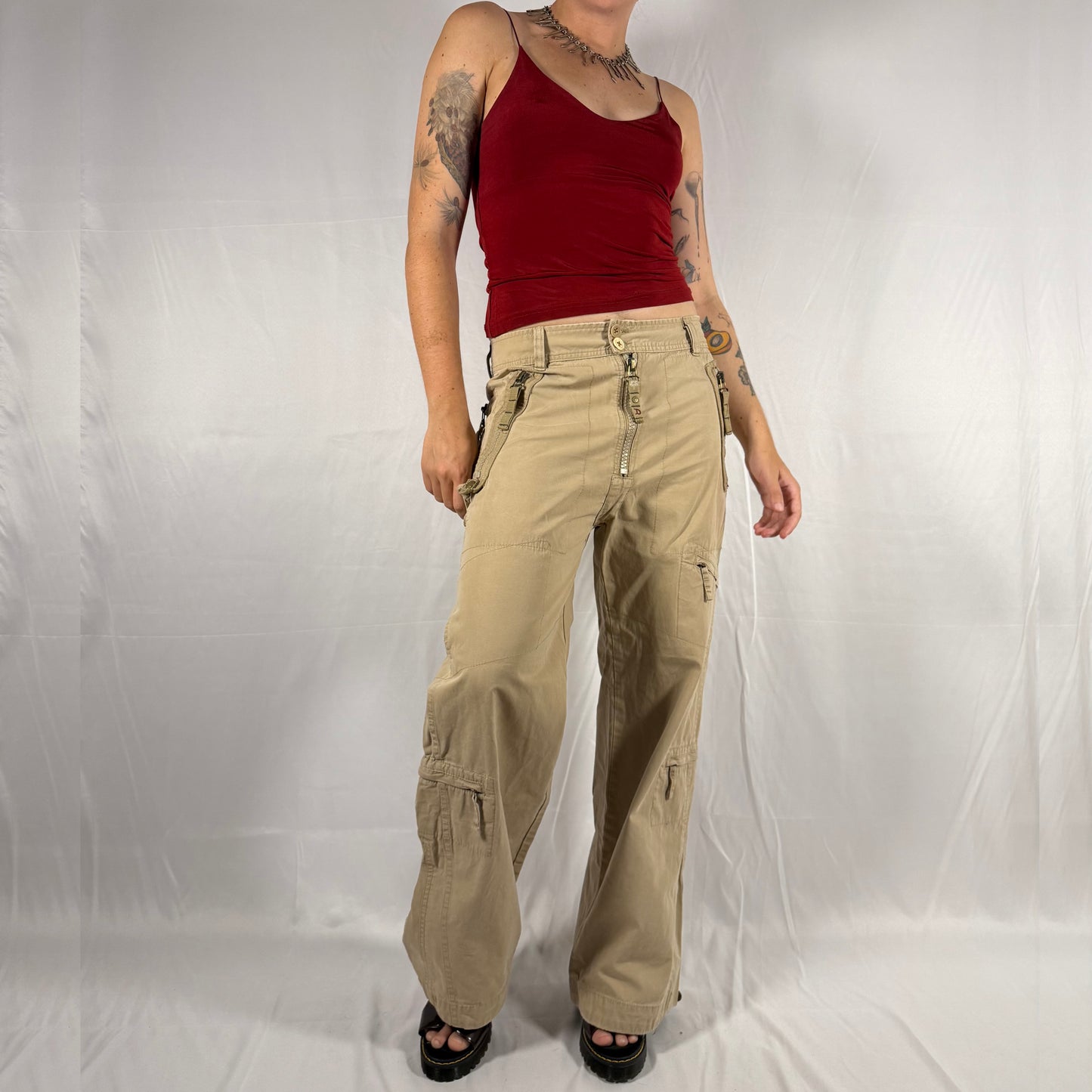 Vintage Diesel Cargo Pants Y2K Gorpcore Techwear Utility Low Rise Straight Leg Wide Neutral Workwear Pants