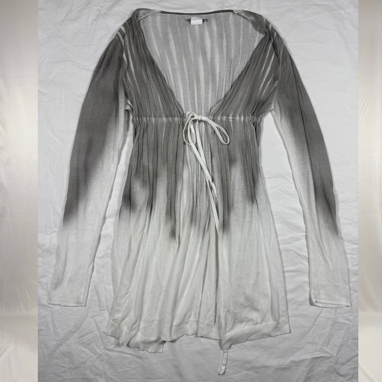 Y2K Sarah Pacini Knit Cardigan Accordion Ombre Knitwear Gathered Minimalist Coquette Umpire Waist Clean Girl Top