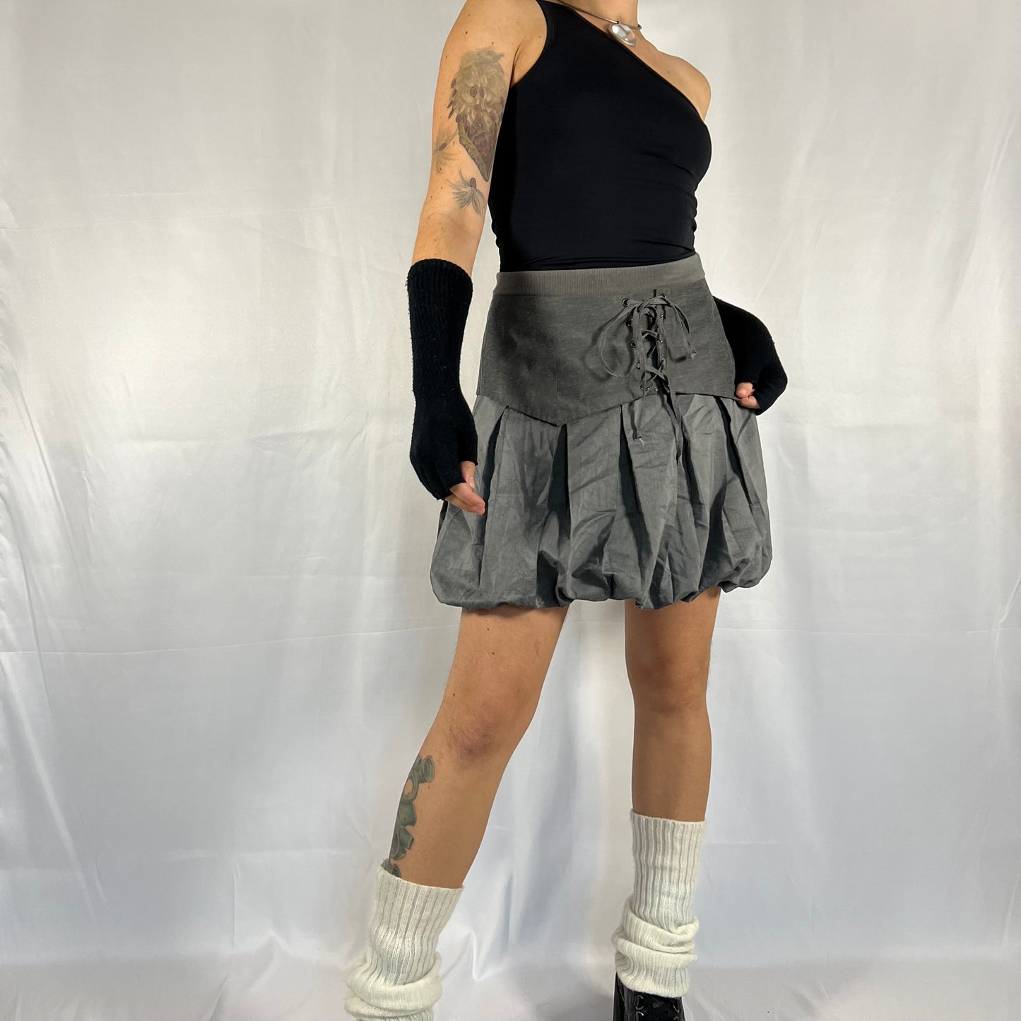 Y2K Cop Copine Techwear Bubble Skirt and Corset Belt Set Cyber Rave Gorpcore Layered Skirt Set