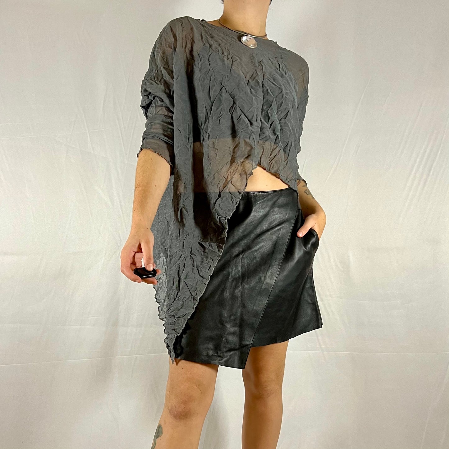 Helmut Lang 100% Lamb Leather Asymmetrical Mini Skirt Minimalist Going Out Skirt