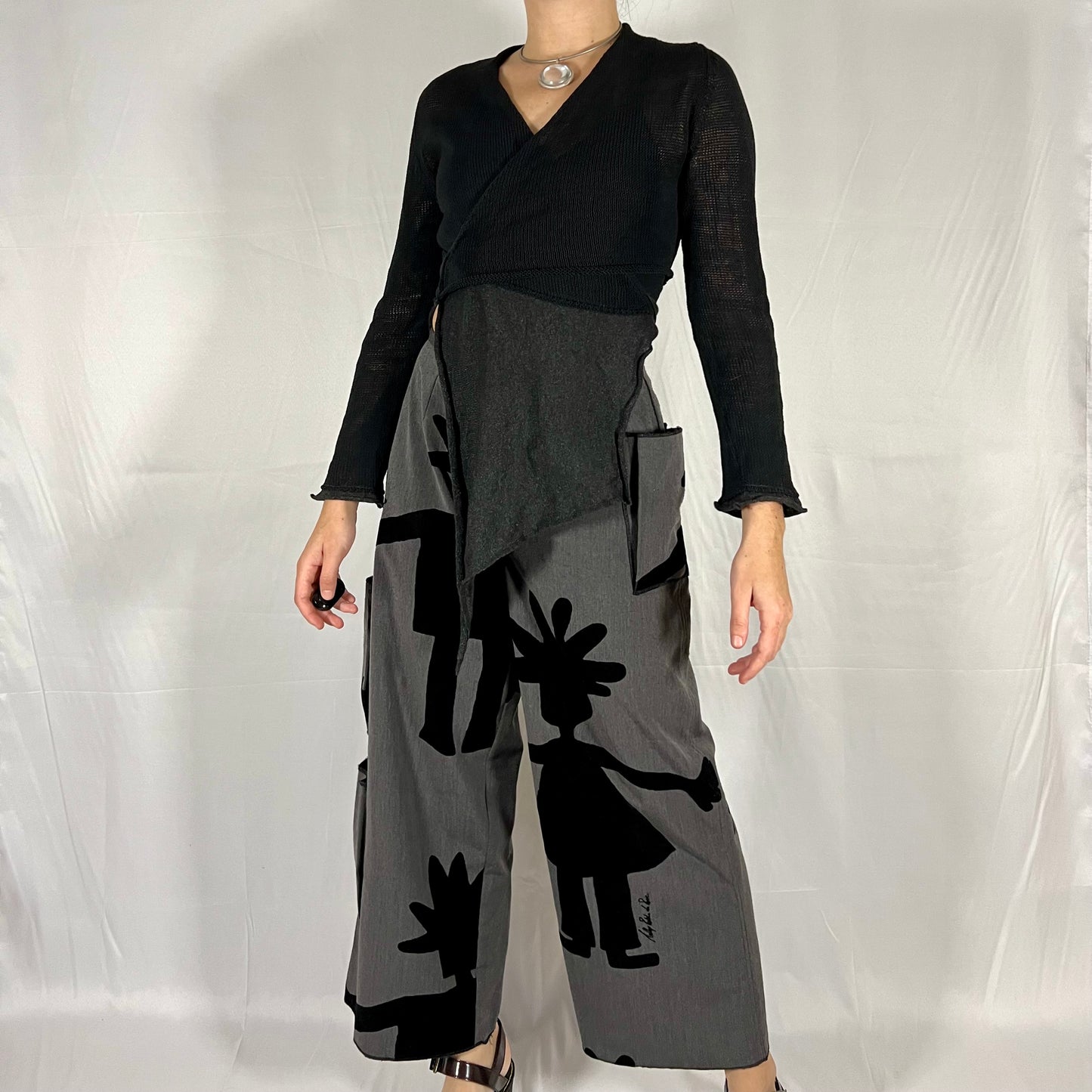 Sarah Pacini Y2K Deconstructed Whimsigoth Wrap Top Asymmetrical Bi-material Knit Top