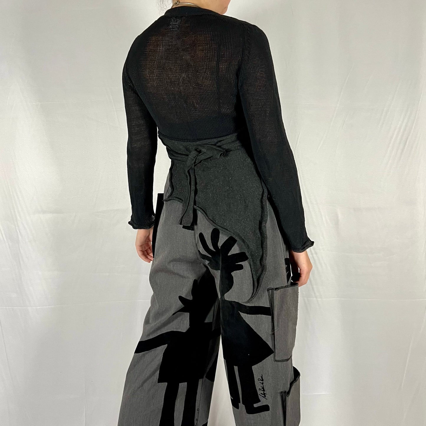 Sarah Pacini Y2K Deconstructed Whimsigoth Wrap Top Asymmetrical Bi-material Knit Top