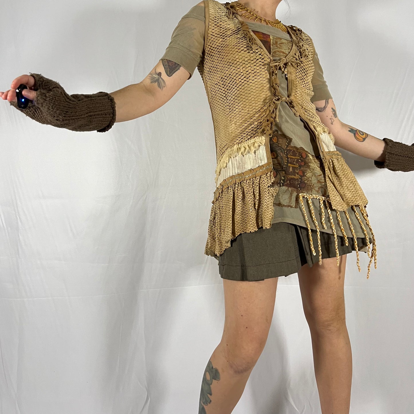 Y2K Save The Queen Coquette Earth Fairy Balletcore Deconstructed Patchwork Apocalyptic Leather Vest