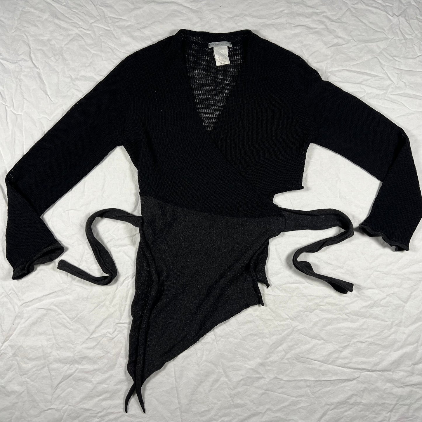 Sarah Pacini Y2K Deconstructed Whimsigoth Wrap Top Asymmetrical Bi-material Knit Top