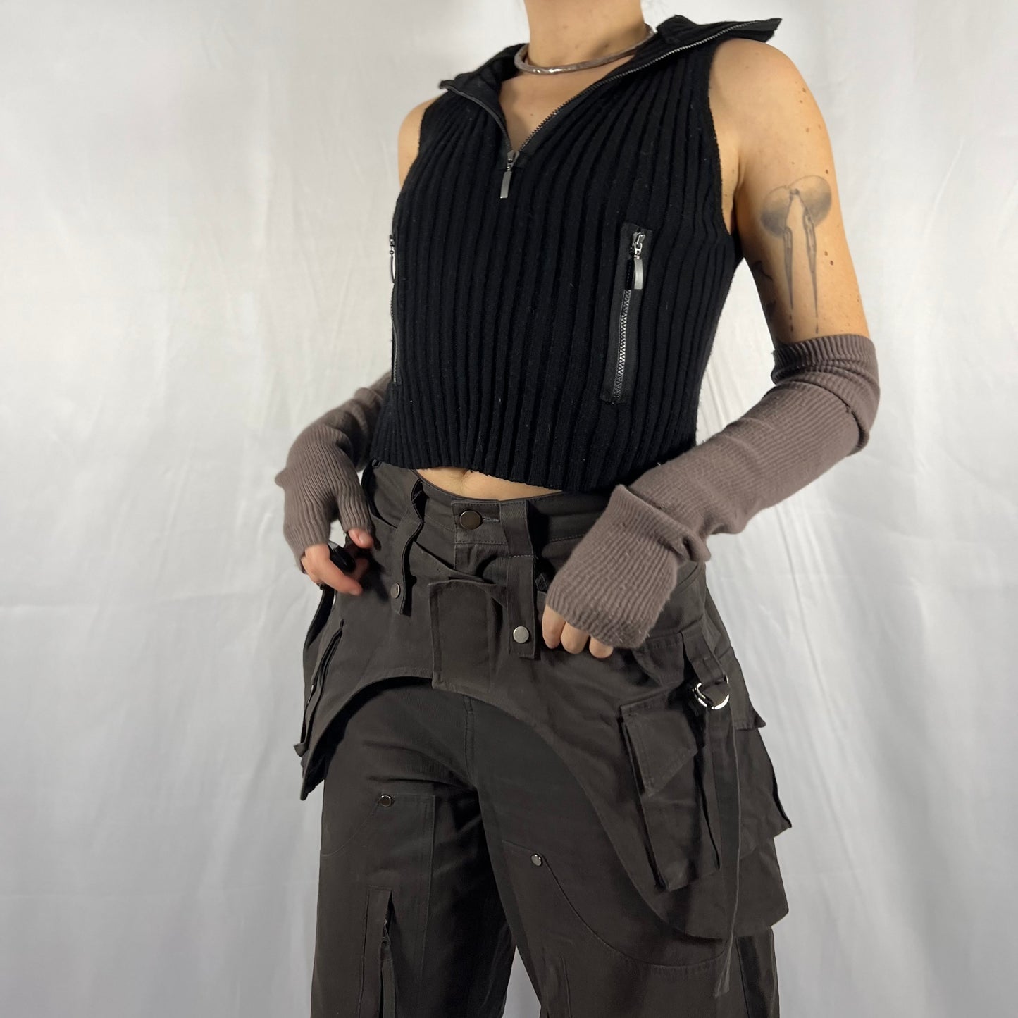 Y2K Sarah Pacini Minimalist Techwear Vest Top Cyber Subversive Wool Top Half Zip Vest