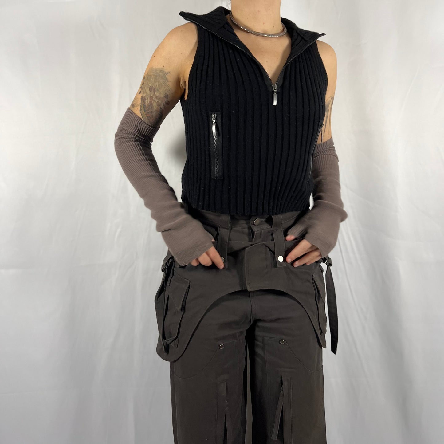 Y2K Sarah Pacini Minimalist Techwear Vest Top Cyber Subversive Wool Top Half Zip Vest