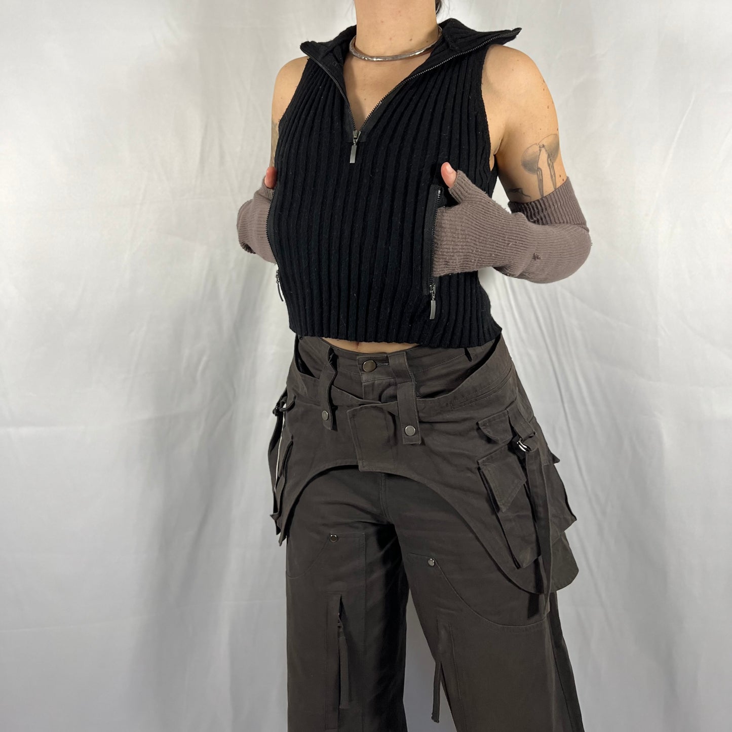 Y2K Sarah Pacini Minimalist Techwear Vest Top Cyber Subversive Wool Top Half Zip Vest