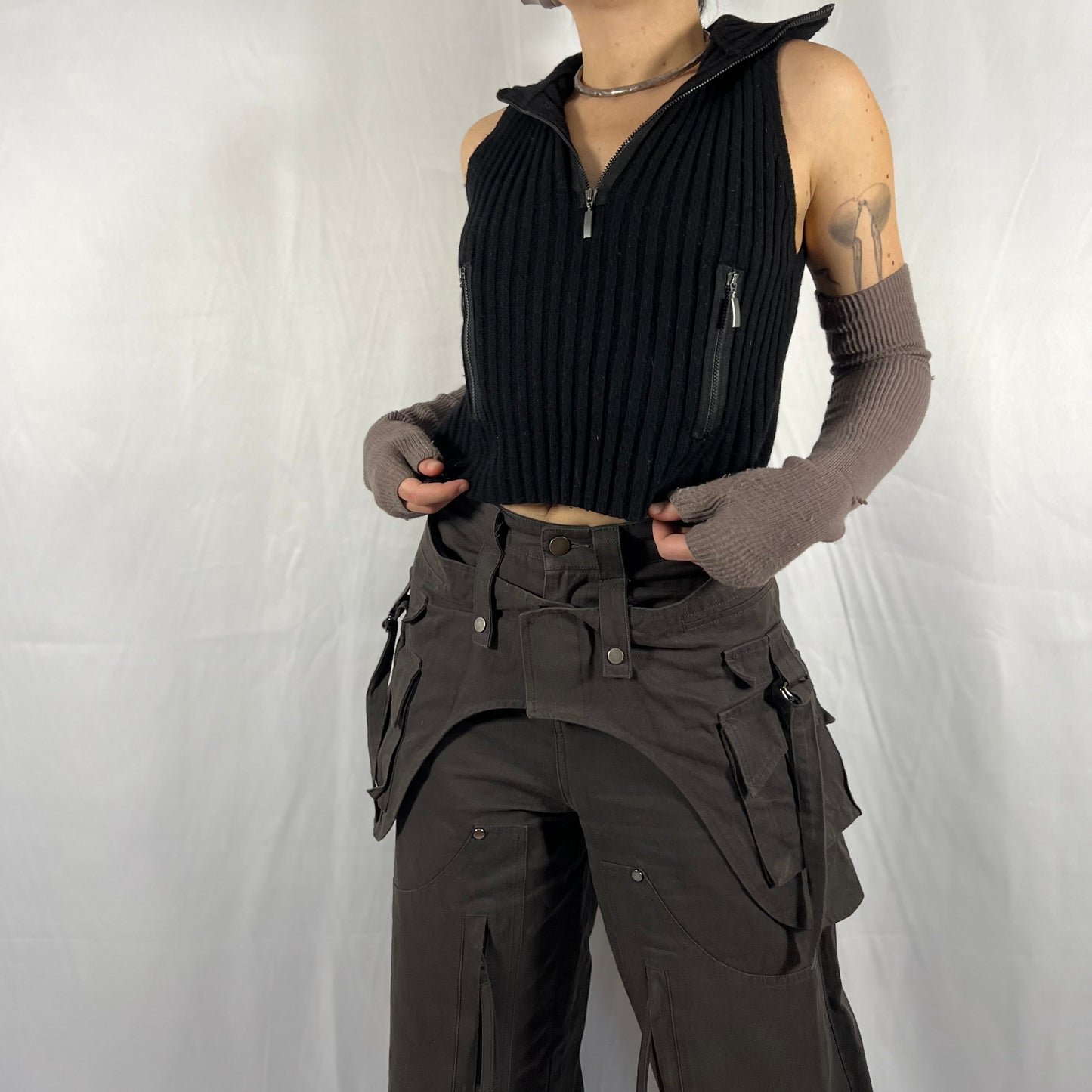 Y2K Sarah Pacini Minimalist Techwear Vest Top Cyber Subversive Wool Top Half Zip Vest