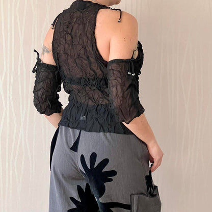Late 90s / Y2K Biche de Bère Crinkle Sheer Top with Detachable Sleeves