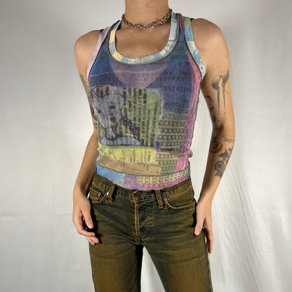 Y2K Cop Copine Abstract Mesh Tank Top – Cyber Graphic