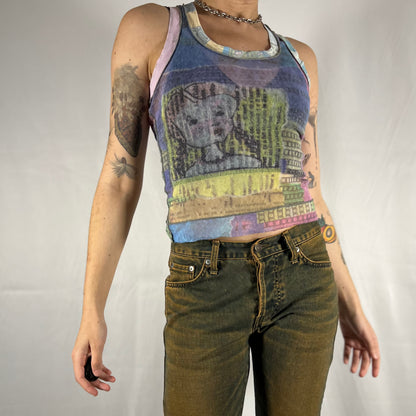 Y2K Cop Copine Abstract Mesh Tank Top – Cyber Graphic