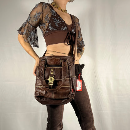 Y2K Diesel Faux Leather Patchwork Utility Cargo Bag