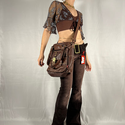 Y2K Diesel Faux Leather Patchwork Utility Cargo Bag