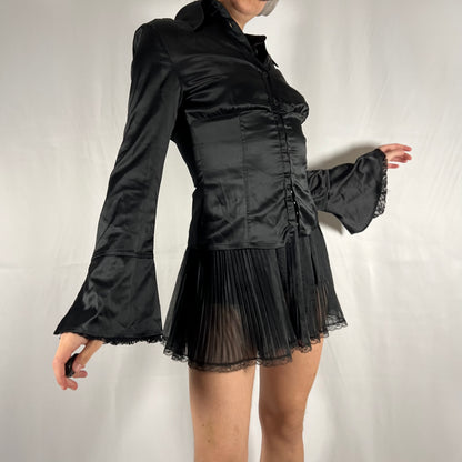 Y2K Miss Sixty Satin Corset Blouse – Structured Button Down