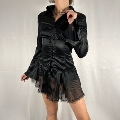 Y2K Miss Sixty Satin Corset Blouse – Structured Button Down