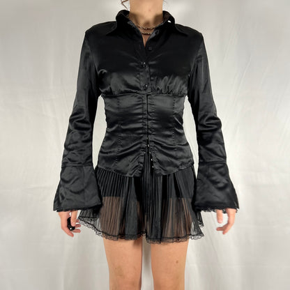 Y2K Miss Sixty Satin Corset Blouse – Structured Button Down