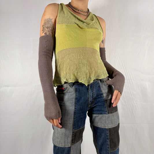 Y2K Sarah Pacini Open Knit Deconstructed Top Earth Fairy Coquette Balletcore Cowl Neck Summer Top Going Out Top