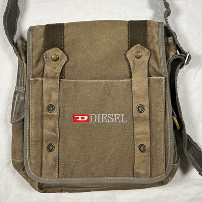 Y2K Diesel Utility Cargo Bag Canvas and Leather Techwear Unisex Gorpcore Messenger Bag for School or Work