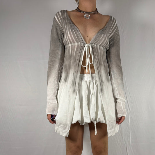 Y2K Sarah Pacini Knit Cardigan Accordion Ombre Knitwear Gathered Minimalist Coquette Umpire Waist Clean Girl Top