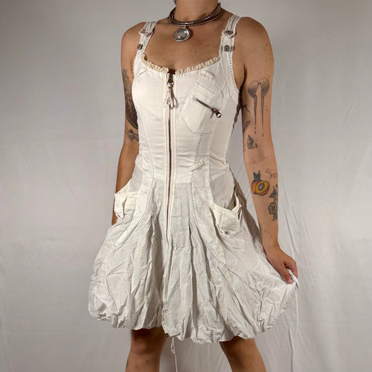 Vintage Marithe Francois Girbaud Y2K Gathered Parachute Dress Coquette Bubble Skirt Angelic Ethereal Deconstructed Modular Archive Utility Cargo Dress