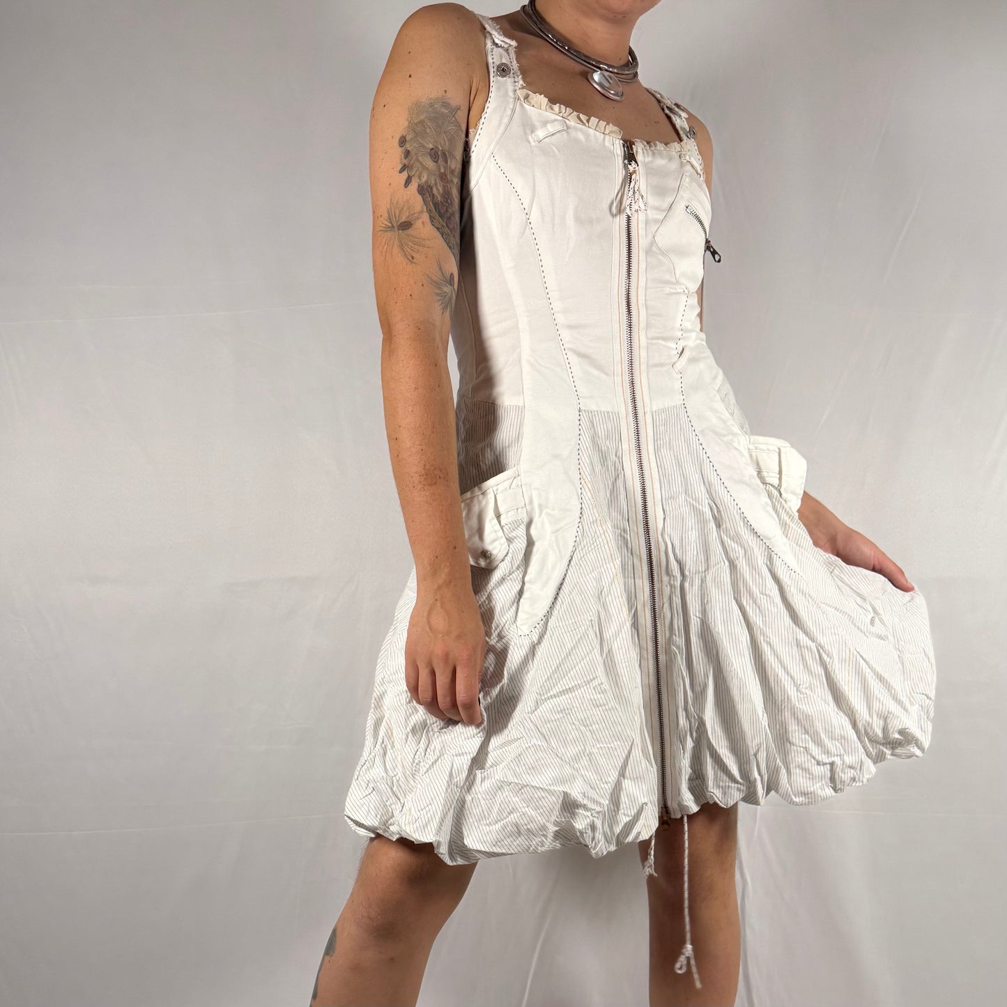 Vintage Marithe Francois Girbaud Y2K Gathered Parachute Dress Coquette Bubble Skirt Angelic Ethereal Deconstructed Modular Archive Utility Cargo Dress