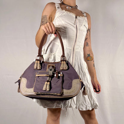 Y2K George Gina & Lucy purple shoulder bag with oversized carabiner clip and tassel detail