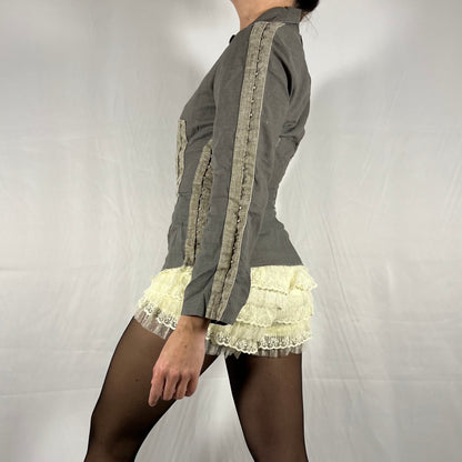 Y2K Biche de Bère Linen Hook &amp; Eye Corset Top – Deconstructed Utility