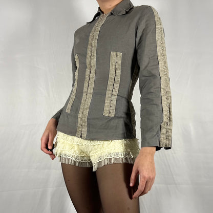 Y2K Biche de Bère Linen Hook &amp; Eye Corset Top – Deconstructed Utility
