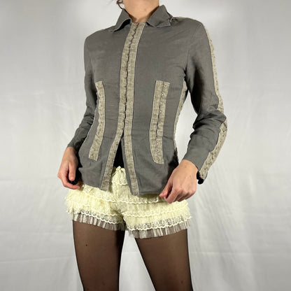 Y2K Biche de Bère Linen Hook &amp; Eye Corset Top – Deconstructed Utility