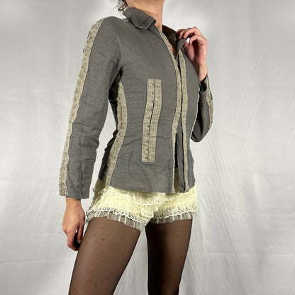 Y2K Biche de Bère Linen Hook &amp; Eye Corset Top – Deconstructed Utility