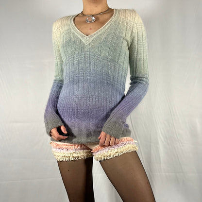 90’s Missoni Mohair Knit Sweater Ombre Pastel V-Neck Fairy Light academia Coquette Sweater Top