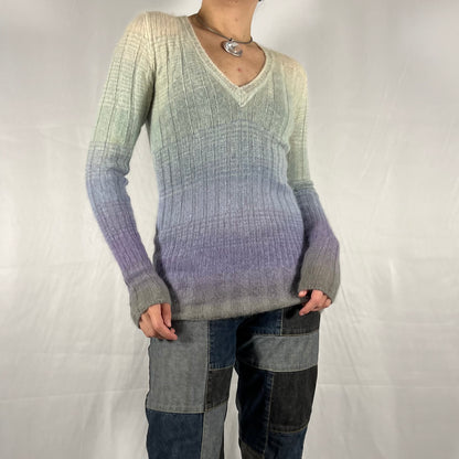 90’s Missoni Mohair Knit Sweater Ombre Pastel V-Neck Fairy Light academia Coquette Sweater Top
