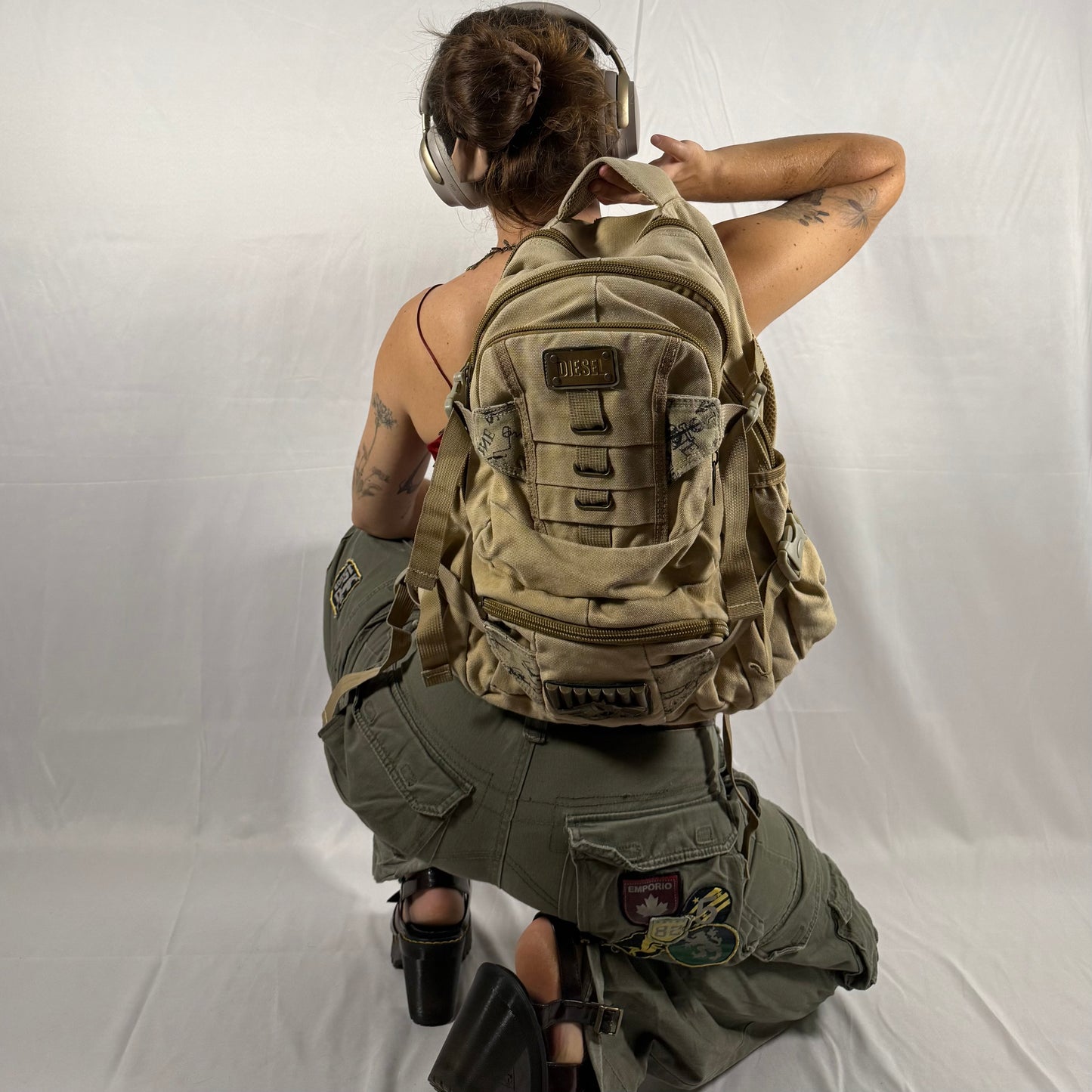 Vintage Diesel Backpack Y2K Techwear Military Gorpcore Cargo Bag School Bag Utility Work Bag