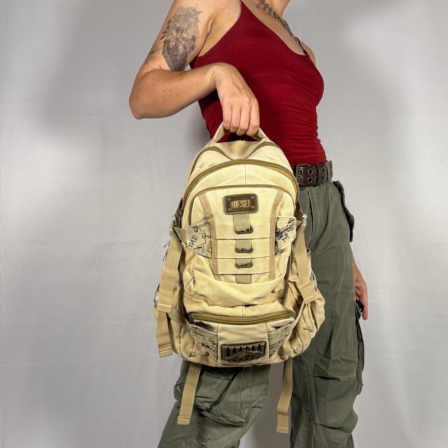 Vintage Diesel Backpack Y2K Techwear Military Gorpcore Cargo Bag School Bag Utility Work Bag