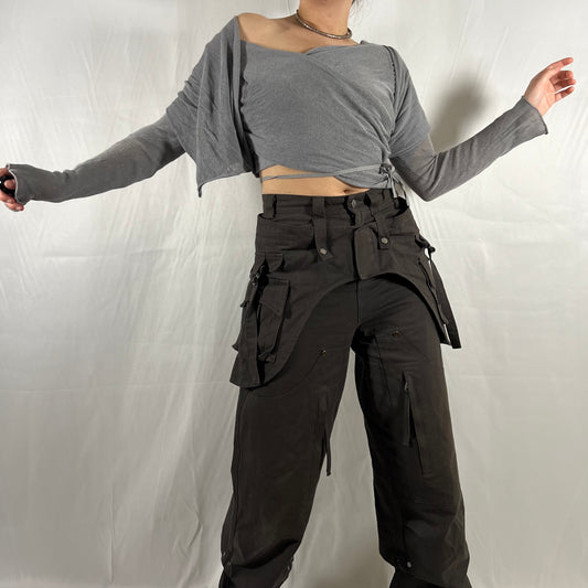 Y2K Sarah Pacini Subversive Knit Wrap Top Deconstructed Cyber Techwear Modular Cardigan Knitwear Top