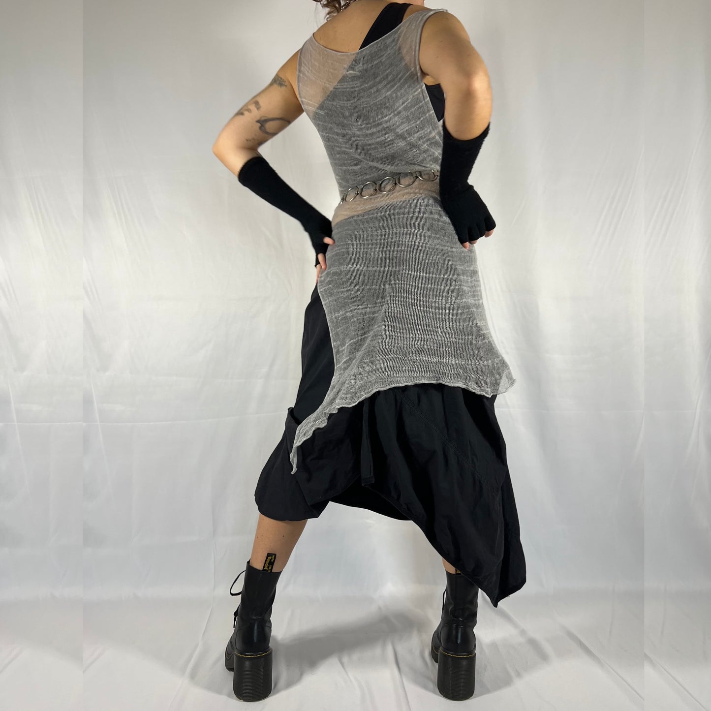 Sarah Pacini Y2K Deconstructed Knit Sheer Tunic Techwear Apocalyptic Cyber Solarpunk Asymmetrical Layering Top