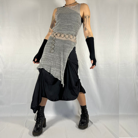 Sarah Pacini Y2K Deconstructed Knit Sheer Tunic Techwear Apocalyptic Cyber Solarpunk Asymmetrical Layering Top