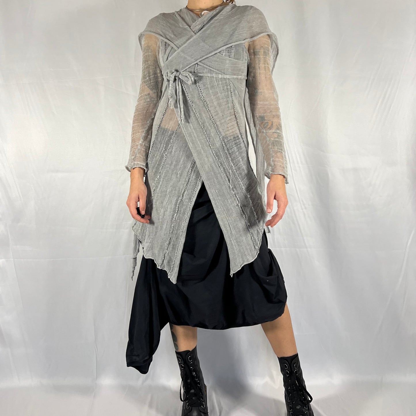 Sarah Pacini Y2K Modular Deconstructed Knit Top Wrap and Tie Apocalyptic Coquette Balletcore Ethereal Cardigan