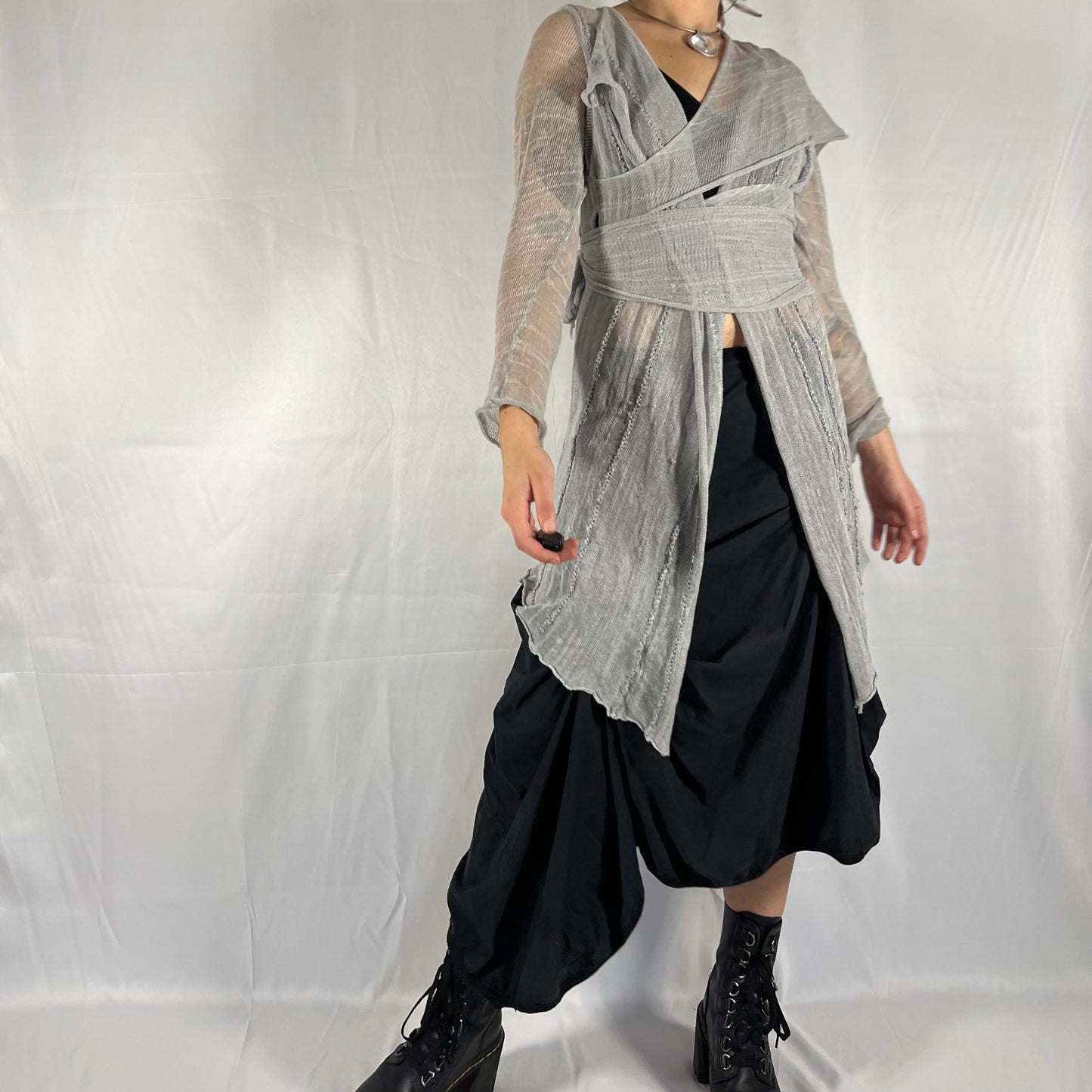 Sarah Pacini Y2K Modular Deconstructed Knit Top Wrap and Tie Apocalyptic Coquette Balletcore Ethereal Cardigan