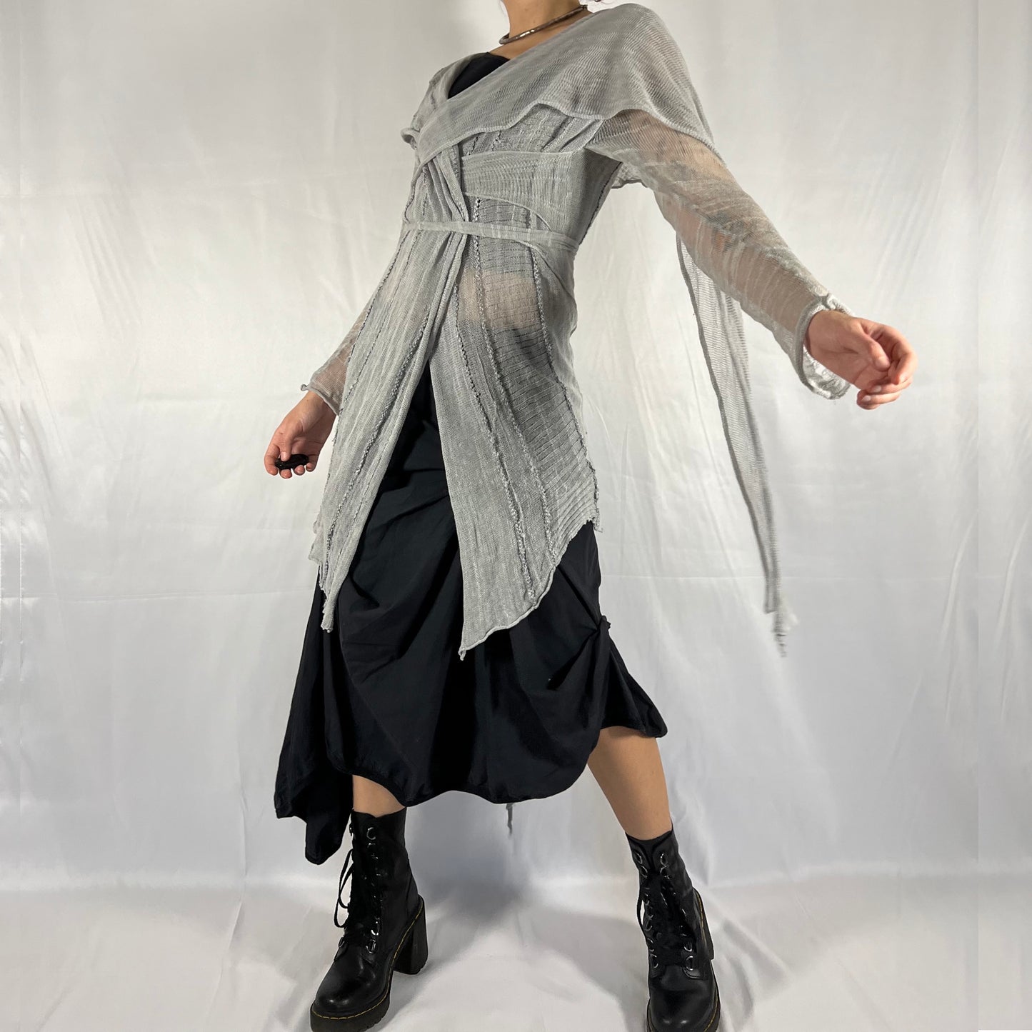 Sarah Pacini Y2K Modular Deconstructed Knit Top Wrap and Tie Apocalyptic Coquette Balletcore Ethereal Cardigan