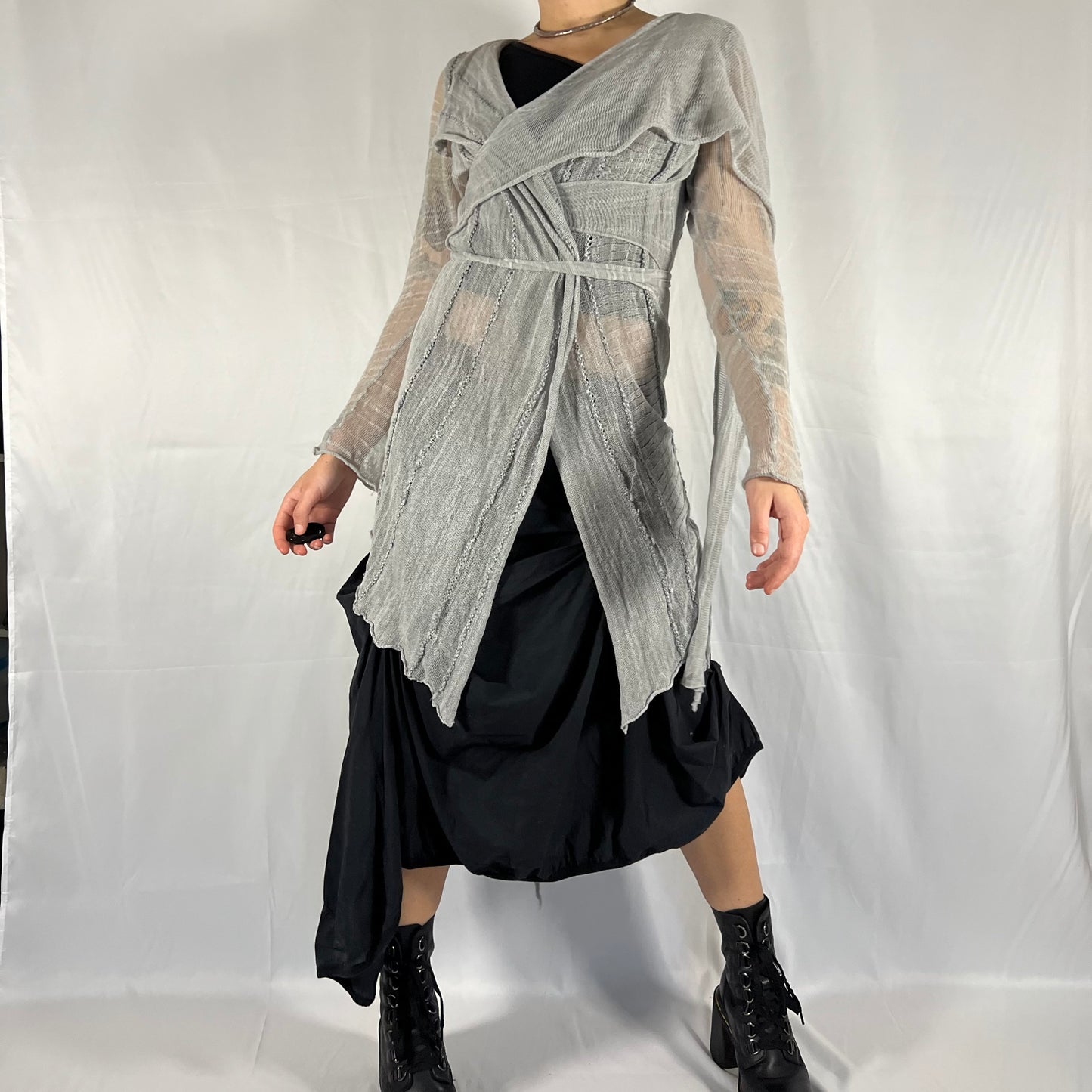 Sarah Pacini Y2K Modular Deconstructed Knit Top Wrap and Tie Apocalyptic Coquette Balletcore Ethereal Cardigan