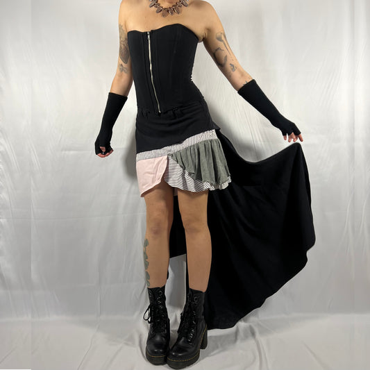 Y2K Designer Voyage  Mazzilli Michielsen Patchwork Skirt Avante Garde Coquette Whimsigoth Deconstructed Mini Skirt with Train