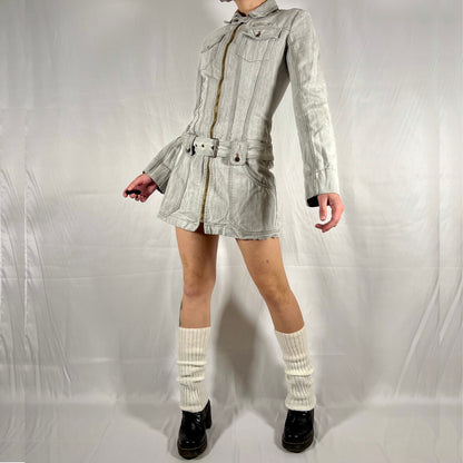 Y2K Diesel Denim Cargo Mini Dress – Utility Jacket Style