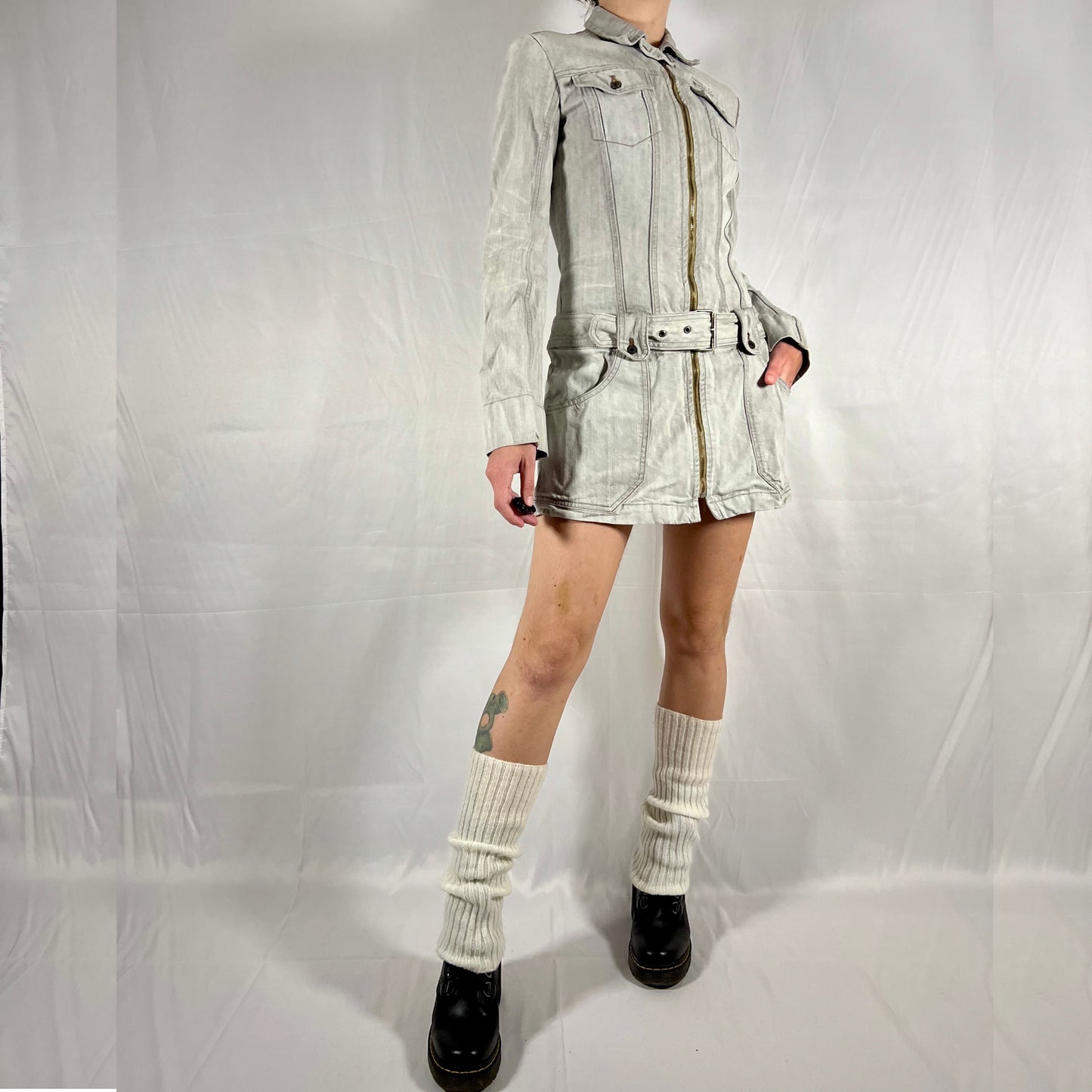 Y2K Diesel Utility Techwear Denim Cargo Dress Jacket Gorpcore Rare Archive Cyber Rave Mini Dress