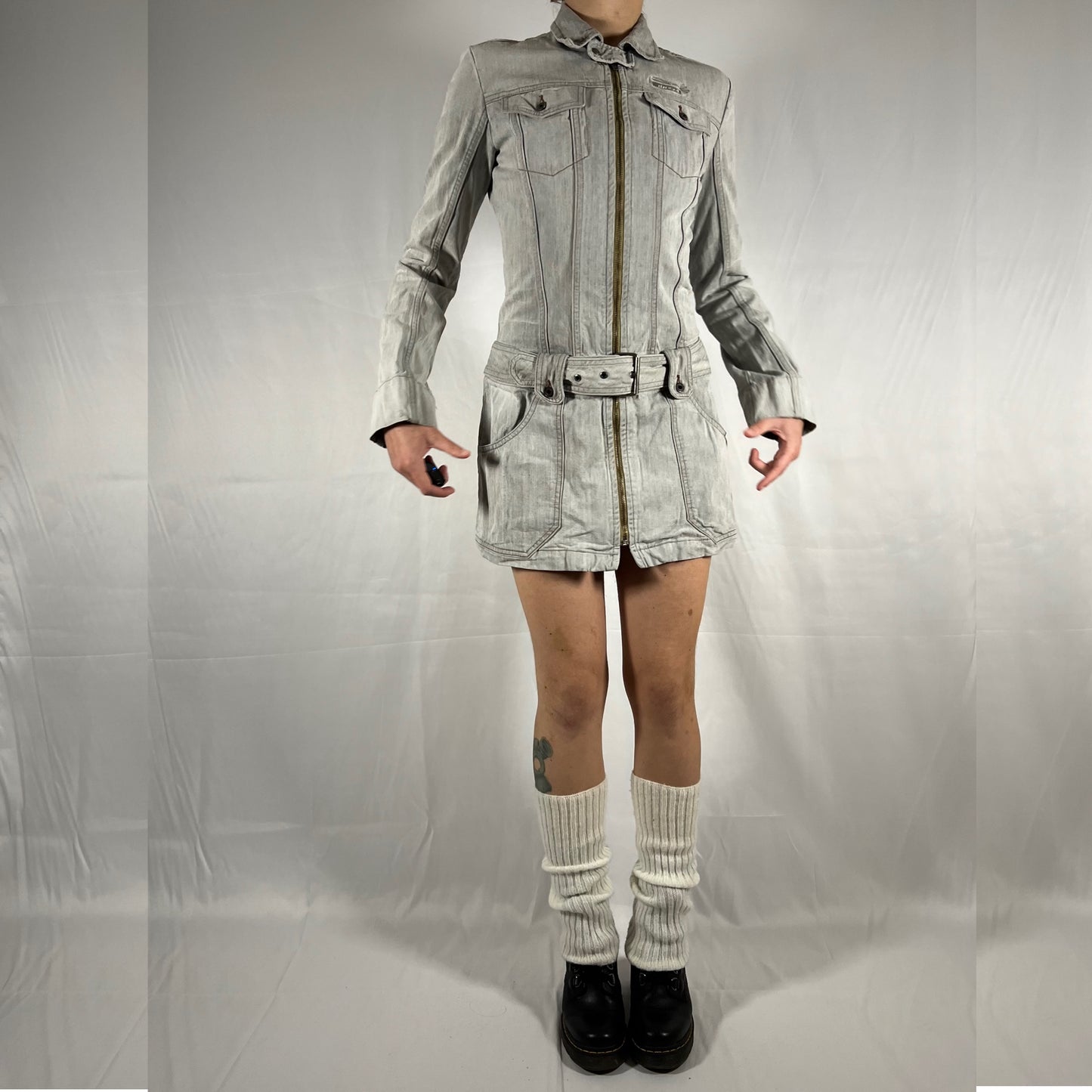 Y2K Diesel Utility Techwear Denim Cargo Dress Jacket Gorpcore Rare Archive Cyber Rave Mini Dress