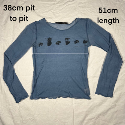 Y2K Marithé + François Girbaud Graphic Mesh Long Sleeve Top – Archive Print